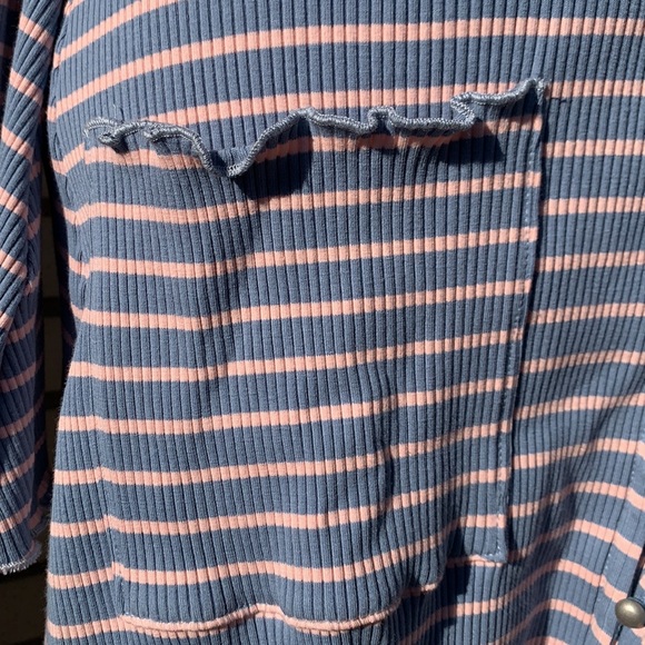 Whiteroom Cactus Blue Pink Ribbed Striped Button Down Lettuce Edging Dress - Picture 6 of 9